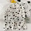 Pijama de Algodón Nube para Mujer, Verano Delgado de Manga Corta con Shorts, Dulce Conjunto Casual de Rayas Tinta para Casa que se Puede Usar Afuera