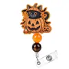 Porta credencial retráctil de Halloween Fantasma Rosa Murciélago Calabaza Clip retráctil para credencial de acrílico Porta identificación de oficina para personal médico