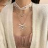 Collar Colgante Corazón de Encaje Dulce, Cadena de Clavícula Multicapa Dulce y Fresca para Niña, Gargantilla de Estrella de Cinco Puntas de Diseño Francés