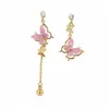 Pendientes de Borla Irregulares de Mariposa de Zircón y Resina de Aguja Plateada, Pendientes de Lujo Ligero de Gama Alta, Exquisitos y Elegantes Accesorios de Moda para Orejas