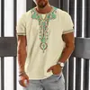 Camiseta de Manga Corta con Estampado 3D Estilo Étnico Retro Europeo y Americano 2025 Nueva Primavera y Verano para Hombre Cuello Redondo Ojo de Horus