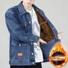 Casaco jeans masculino inverno forrado com lã espessado alta qualidade solto plus size à prova de frio à prova de vento resistente ao desgaste multibolsos top