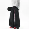 Calça casual desconstruída estilo retrô americano com amarração para homens, nova coleção de outono, corte solto, cor café, secagem rápida, calça de trabalho de perna larga