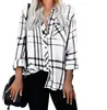 2019 AliExpress ebay Amazon wish nuevo europeo y americano solapa casual manga larga estampado a cuadros forro de mujer