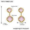 Acero Inoxidable Corte Cuadrado Borde de Pan Piedra de Vidrio Colgante Pendientes Collar Pulsera Set de Joyería Chapado en Oro de 18K
