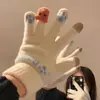 Guantes de Punto, Lindos Estilo Coreano Otoño e Invierno Estudiantes con Dedos Táctiles Guantes de Felpa para Mantener Caliente y a Prueba de Frío, Engrosados para Ciclismo
