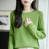 Suéter de malha sem costura para mulheres com gola redonda, design em rede, respirável, fino, de manga comprida, estilo casual, modelagem solta, suéter versátil