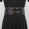 Cinto Largo Elástico Retro Europeu e Americano Decoração de Cintura Feminina Cinto para Vestido Versátil Acessórios de Moda Elástico Preto