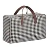 Bolsa de armazenamento de roupas com padrão pied-de-poule, bolsa organizadora de edredons e roupas de grande capacidade, bolsa de bagagem portátil para estudantes e mudanças
