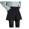 Shorts femininos de outono e inverno, novo estilo 2026, design popular, mistura de lã espessa, caimento solto, cintura alta, perna larga, calça bootcut em linha A