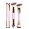 Novo conjunto de pincéis de maquiagem de 4 peças com ponta dupla para uso transfronteiriço, pincéis para base e blush, pincéis de maquiagem com cerdas macias tricolores, um conjunto completo de pincéis para contorno