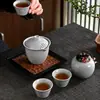 Juego de Té de Viaje Horno Ge Cerámica Juego Completo Taza de Té Rápida Souvenir para Exteriores Bolsa de Cuero Portátil Lata de Té Regalo