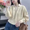 Suéter Tejido de Punto Trenzado Estilo Coreano Falso Dos Piezas para Mujer, Nuevo Diseño de Otoño, Jersey Polo, Corte Holgado, Adelgazante, Adecuado como Ropa Exterior