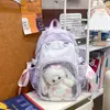 Mochila escolar fresca e simples, bolsa pain com distintivo bidimensional, bolsa pain para boneca transparente, mochila escolar casual