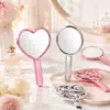 Espejo de maquillaje de mano de alta definición con forma de corazón, acabado galvanizado y efecto de onda de agua, para niñas