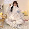 Pijama feminino quente de manga comprida para inverno, primavera e outono, lã coral, roupas grossas para casa, pode ser usado, terno de flanela