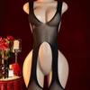 Sexy sexy malha terno meias open-end perspectiva oco- out uniforme macacão de alta elasticidade terno plus size set