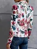 Blazer Feminino com Estampa Floral Retrô, Jaqueta Elegante Casual com Lapela Curta e Manga Longa, Peça de Exterior Floral