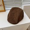 Sombrero delantero estilo japonés retro para mujer, boina antidesgaste para primavera y otoño, sombrero de pintor de pana con lengua de pato y ala corta con circunferencia de cabeza grande británica