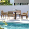 Mesas e Cadeiras de Teca para Exterior, Vila com Pátio, Mesa Longa de Madeira Maciça, Terraço de Jardim à Prova d'Água, Conjunto de Móveis de Madeira Maciça e Rattan