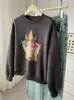 Sudadera Gruesa Estilo Coreano Cuello Redondo para Mujer 2025 Nueva Popular Petite Otoño e Invierno Forro Polar Engrosado Holgada Americana