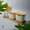 Directo de fábrica tarro de cerámica para condimentos juego de suministros de cocina simple bambú tapa abierta cuadrado Tarro Tarro Tarro contenedor caja de condimentos