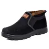 Zapatos de algodón para hombre de invierno con forro de felpa, cómodos sin cordones de gamuza, zapatos casuales de tela estilo Old Beijing, modelo marrón oscuro