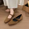 Zapatos planos Mary Jane cuadrados de estilo francés para mujer, nueva colección de otoño 2026, zapatos de noche retro y elegantes de gamuza negra de punta baja