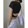 "Estilo Privado" Verano Nuevo Europeo y Americano ins Moda Diseño Hueco Camiseta de Manga Corta con Cuello Redondo Top Adelgazante Ajustado para Mujer