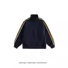 Chaqueta Retro Americana de Tres Rayas con Cuello Alto para Hombre, Chaqueta Holgada de Marca de Moda Otoñal con Cremallera Doble, Abrigo Cárdigan para Pareja