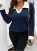 Top de Manga Larga para Mujer Talla Grande Color Sólido Suelto con Cuello en V, Camiseta de Punto Cepillado Costillado, Nuevo de Otoño e Invierno 2025 de Amazon