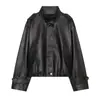 Comercio exterior transfronterizo ropa de mujer estilo europeo y americano ZA AliExpress superventas chaqueta de cuero vintage elegante con cuello alto