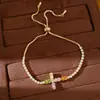Pulsera extensible de cruz con circonita chapada en oro real de 18 quilates, pulsera de nicho de lujo ligero, joyería de estilo coreano de alta gama