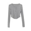 Camiseta de manga larga para mujer, otoño, adelgazante, cuello medio abierto, color base, camisa entallada, adelgazante, estilo Spice Girls, top corto, nuevo
