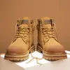 Nuevas Botas Cortas de Encaje para Hombre Otoño e Invierno Caña Alta Talla Grande Transfronterizas Zapatos para Aumentar la Altura de Suela Gruesa para Exteriores Botas Martin para Pareja Dropshipping