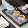 Conjunto de Chá Criativo Cultural das Dinastias Tang e Song Banhado a Prata, Uma Bule e Duas Xícaras, Cerâmica, para Uso Doméstico e de Escritório, Presente para Idosos, Presente Corporativo