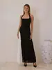 En Stock 2025 Nuevo Verano Delgado Tirantes Falda Larga Estilo Europeo y Americano Moda Empalme Vestido Halter