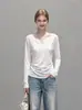 Camiseta Branca de Manga Longa com Decote V e Proteção Solar para Mulheres, adequada para usar no outono, modelagem solta que afina a silhueta, top simples estilo coreano 25693