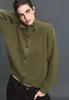 Cardigan de Lã Grossa com Gola Alta, Ombreiras, Botão Único, Outono Inverno, Feminino, Curto, Solto, Ombro Caído