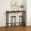 Conjunto de mesa e cadeiras altas estilo industrial marrom rústico de três peças para cozinhas pequenas, combinação de mesa de jantar alta para casa