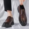 Altura Interior 10CM Zapatos de Cuero para Hombre Patrón Rayado a Mano Zapatos de Vestir de Negocios Bajos con Cordones Suela Gruesa Británico Transpirable Zapatos de Boda para Novio