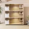 Gabinete para Gatos, Villa para Gatos, Guardería y Cría de Gatos Exhibidor para Tienda de Mascotas, Sala de Parto para Gatos, Criadero de Gatos, Tres Pisos Madera Maciza Leiledezhu