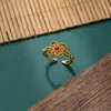 [Nueva Tendencia Nacional] Anillo Ruyi Cuadrado Dorado de Alta Gama Esmalte Antiguo Hueco Anillo para Mujer Nuevo Producto para Mujeres