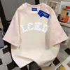 Algodão 100% Puro Caimento Solto Emagrecedor Nicho Marca da Moda Letra Estrela Camiseta de Manga Curta Verão Unissex Casal Patchwork Top