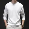 Camiseta de Manga Larga de Waffle Nueva para Hombre Primavera y Otoño, Camisa Base Casual de Negocios de Color Sólido, Sudadera Fina de Cuello Redondo