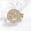 Anillo de cadena de cara sonriente con diamantes completos de 'Net Red' para mujer, anillo decorativo de diamantes estilo Ins de lujo europeo y americano, anillo abierto para el dedo índice, venta al por mayor