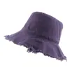 Fábrica de Chapéu de Pescador de Algodão Em Estoque Chapéu de Pescador Estilo Coreano com Borda Desfiada para Mulheres, Chapéu Balde Vintage, Cor Sólida Simples, Circunferência da Cabeça Grande