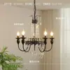 Araña Retro Simple Americana de Cristal para Sala de Estar de Hierro Forjado para Dormitorio Comedor Lámparas de Vela Francesas Negras