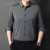 Camisa de Manga Larga para Hombre Nueva de Otoño 2022 Sin Marcas Ajustada Moda Tendencia Color Sólido Camisa Elástica para Hombre Sin Marcas