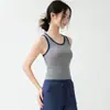 Top de yoga con bloques de color y ribete, con copas fijas integradas, elástico, transpirable, para correr, Pilates, ejercicio físico, ropa interior
